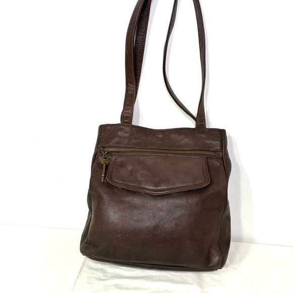 FOSSIL Vintage Brown Leather Shoulder Bag Purse Key Minimalist Neutral Boho - Picture 15 of 16